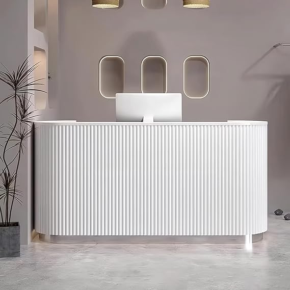 Beauty Salon Reception Desk, 108 inch Striped Decorative Reception Desk Retail Counter Reception Counter Commercial Retail Counter for Office Reception Salon, Ships in One Piece, Customized LOGO