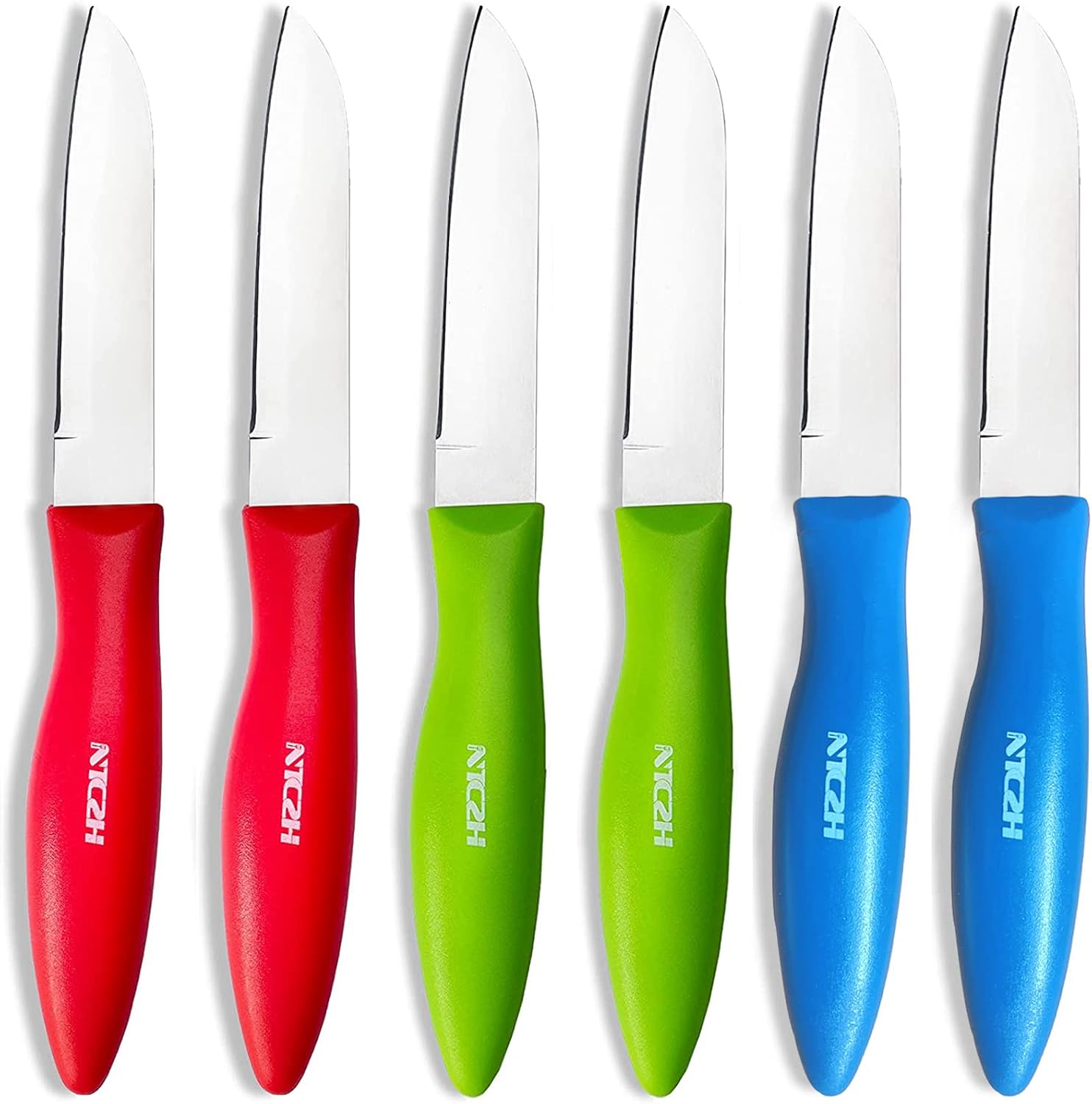 Classic Paring Knives with Straight Edge, Spear Point Color Paring Knife Set of 6, Fruit and Vegetable Knife, Ultra Sharp Kitchen Knives, German Steel, PP Plastic Handle, redGreenBlue