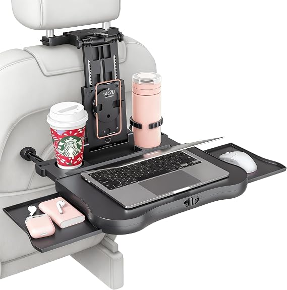Car Back Seat Tray with Extendable Table, Car Travel Desk for Laptop
