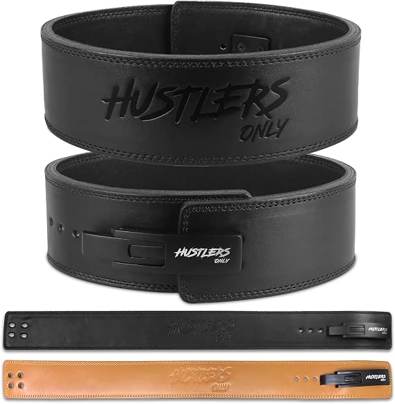 HUSTLERS ONLY Weight Lifting Belt with Lever Buckle | Leather Gym Belt for Deadlift, Power Lifting, Bodybuilding, Workout Squat Belt 10mm Thick for Back Support, Lifting Belt for Men & Women