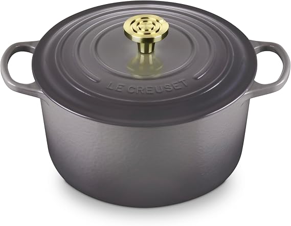 Le Creuset Signature 6.5-quart Deep Round Dutch Oven with Light Gold Crucible Knob - Enameled Cast Iron (Oyster)