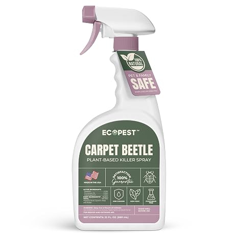 Carpet Beetle Spray Natural, Plant-Based Killer for Carpet Beetles, Eggs & Nymphs | Fabric & Furniture-Safe Home Treatment for Indoor Use | Child & Pet Safe, Low Odor, Eco-Friendly (22 oz)
