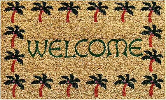 Calloway Mills 120401729 Palm Tree Border Welcome Doormat, 17" x 29", Multicolor