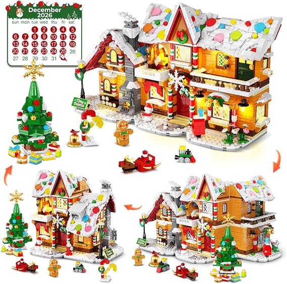 3-in-1 Advent Calendar 2026 Gingerbread House Mini Building Set with Lights