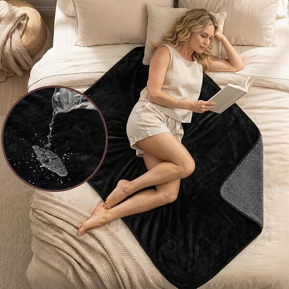Waterproof Blanket for Bed, Couch, Sofa, Reversible Black & Grey, 40"x60"