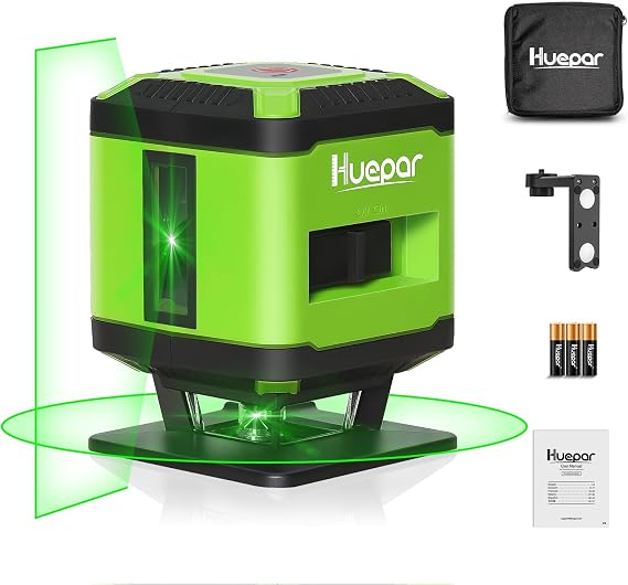 Floor Laser Level for Tile, Huepar 360 Self Leveling Laser Square Level Tile Laying (1/13 in. at 33 ft) - Floor Laser for Tile Installation/Floor Alignment/Wallpaper - FL360G