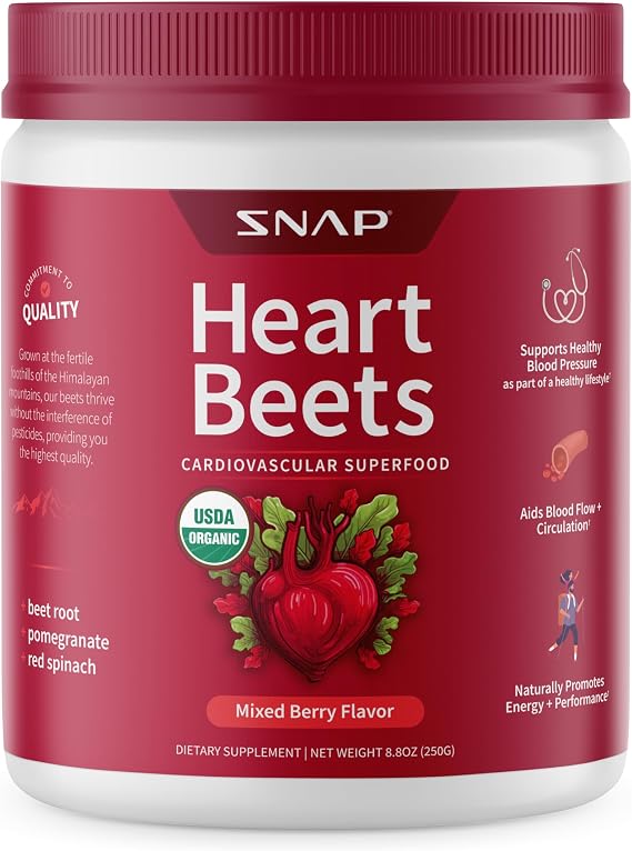 Snap Supplements Heart Beets, Organic Beet Root Powder, Mixed Berry, 30 SRV