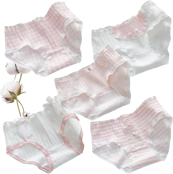 5-Pack Cute Cotton Underwear for Women Mid-Waist Pink Bow Panties