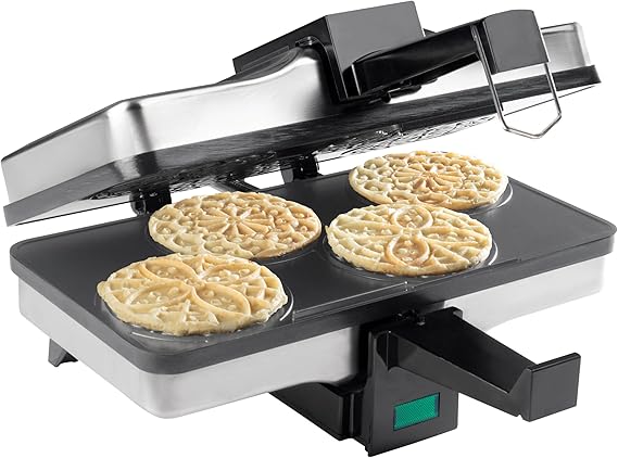 Piccolo Pizzelle Baker- Nonstick Electric Press Makes 4 Mini Cookies at Once, Even Heating Plates- Fun Baking Machine with Recipe Guide, Brunch Party Supplies, Italian Waffle Dessert Treat Making