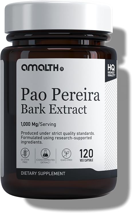 AMALTH Pao Pereira Bark Exact Capsules 1000mg- 120 Counts | Strong Extract Formula for Immune Health, Body Balance, Strength & Overall Wellness GMO- Free