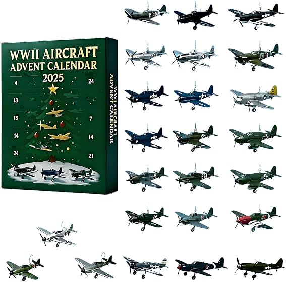 WWII Aircraft Advent Calendar, 24 Days Christmas Countdown Calendar with 24 Mini Warbirds,24 Aircraft Advent Calendars Surprise Christmas Gifts for History Buffs,History Buffs, Aviation Lovers