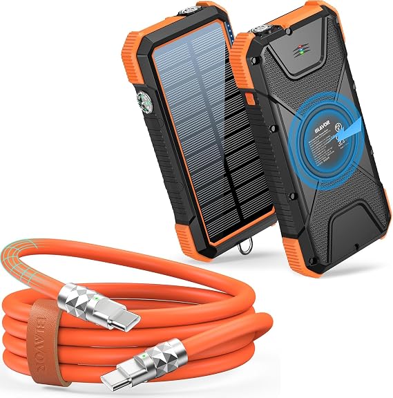 BLAVOR Solar Power Bank, PD18W QC3.0 Fast Charging 20000mAh Solar Powered Powerbank+ USB C to USB C Cable,(4FT,60W) Type C Charging Cable