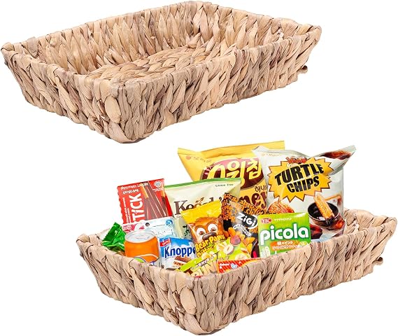 Snack Bar Station Organizer,Pantry Organizers and Storage Bins,Hand-Woven Snack Basket for Countertop,Natural - Water Hyacinth Snack Display Box Candy,Drink Packet,Chips,Spice Organizer