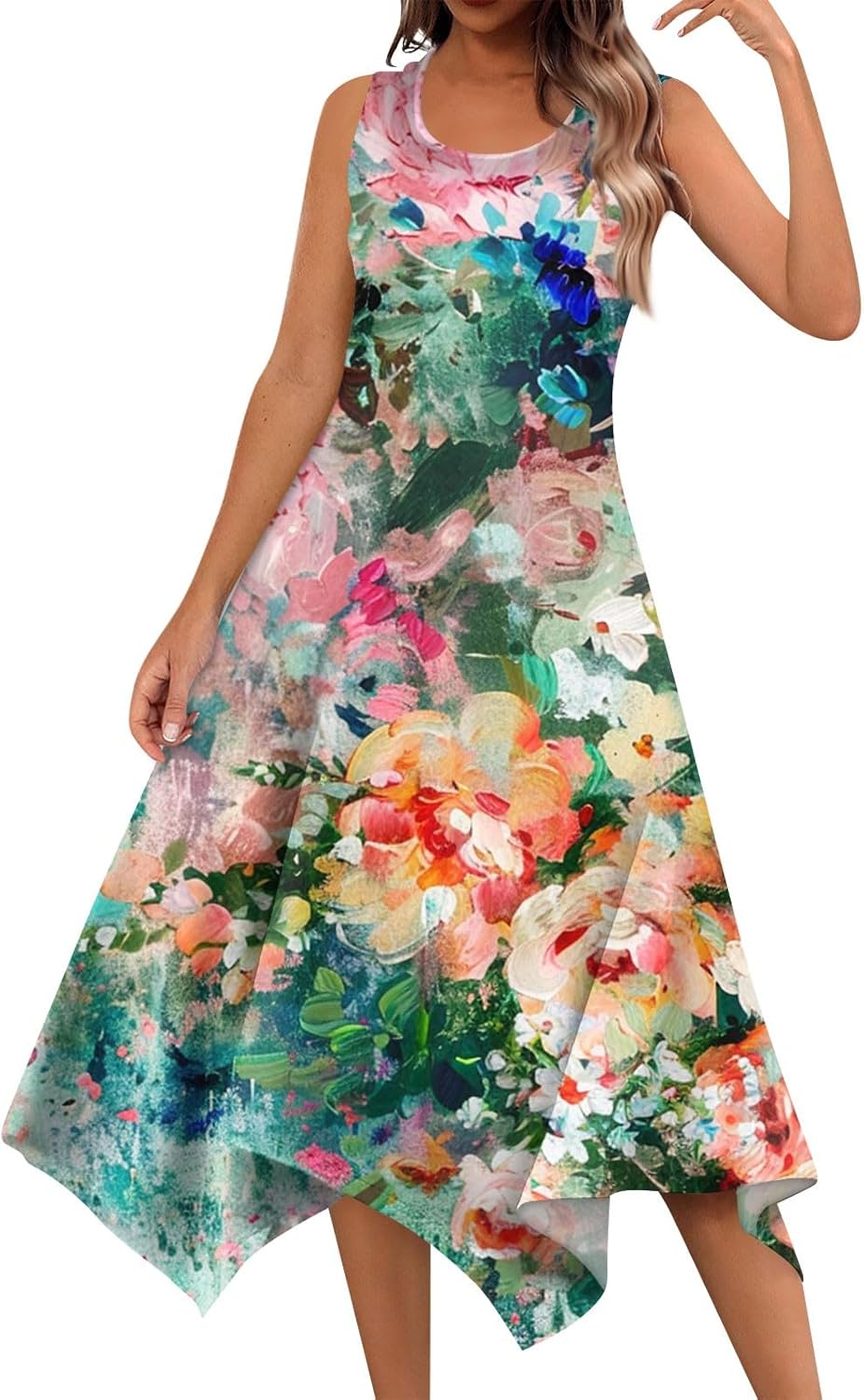 DOPOCQ Midi Dresses for Women 2024 Summer Hawaiian Trendy Print Boho Beach Dresses Casual Plus Size Sleeveless Tank Sundress