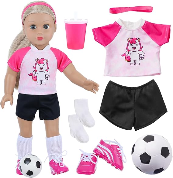 18 Inch Doll Clothes & Accessories, 7PCS Soccer Sport Outfit Set