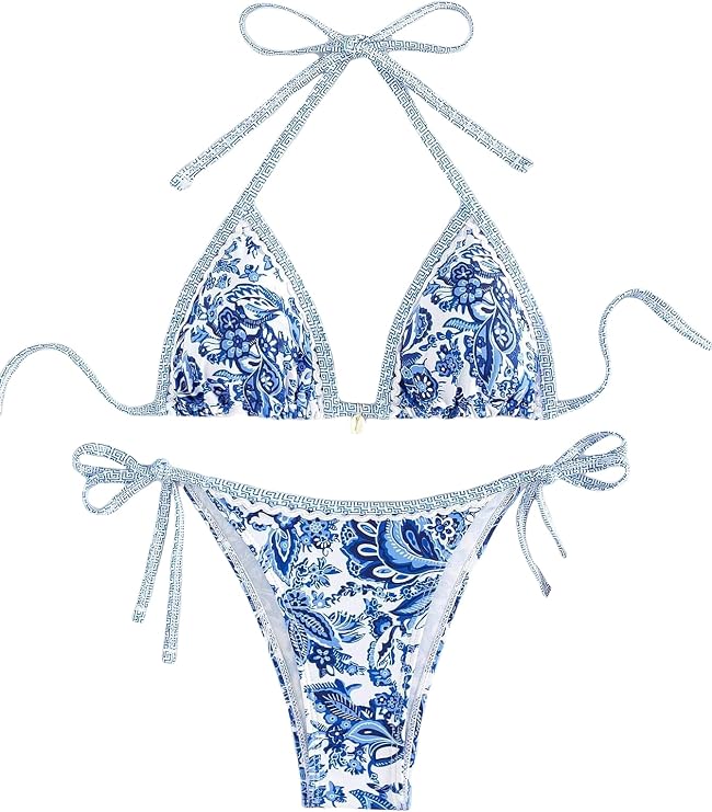BYFINECANY Women's Floral Printed Bathing Suit Halter Paisley Summer Swimsuit Bikinis Set