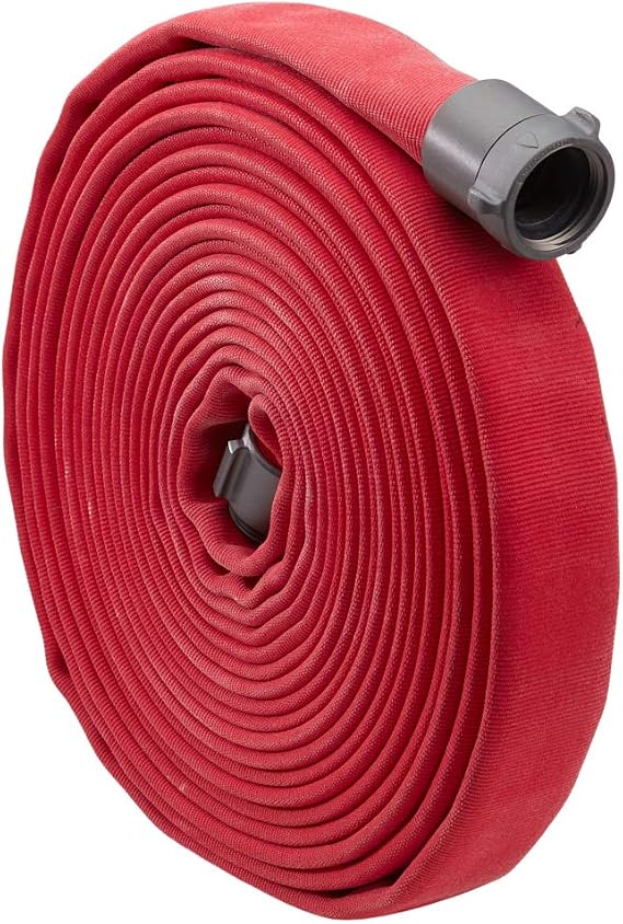 Fire Hose - 2 1/2" x 50' Lay Flat Water Hose - Made in the USA - Red Firefighter Hose - NH Couplings