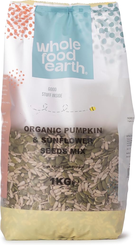 Wholefood Earth Organic Pumpkin & Sunflower Seeds Mix 1kg Raw | GMO Free | Vegan | High Fibre | High Protein | Certified Organic