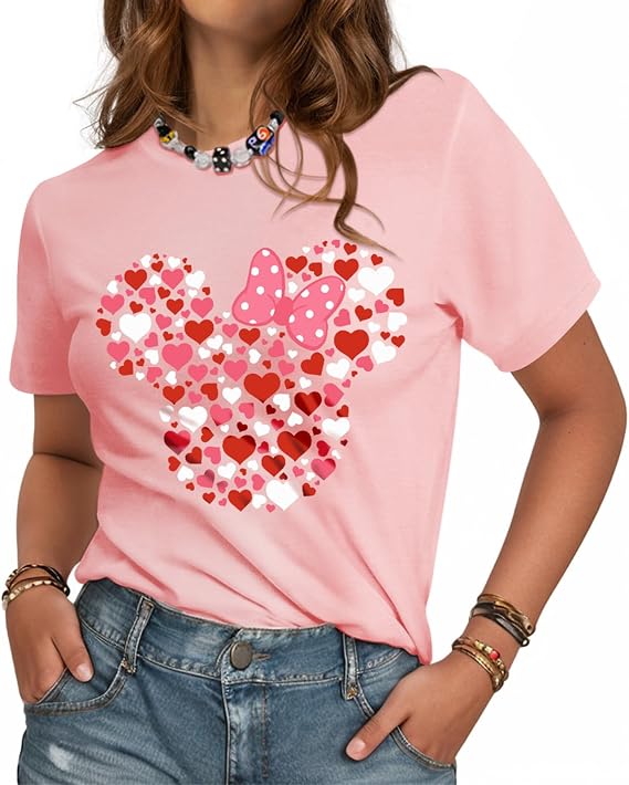 Holiday T-Shirt for Women - Valentines Funny Graphic Tee Crewneck Sleeve Top Print Tops