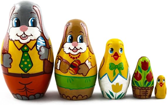 Matryoshka Matrioska Babuska Russian Nesting Wooden Doll Easter Bunny Eggs Babushka 5 Pcs Stacking Hand Painting Beautiful Nested Matriosjka Matreoska Matreshka Matrjoska Matroeska