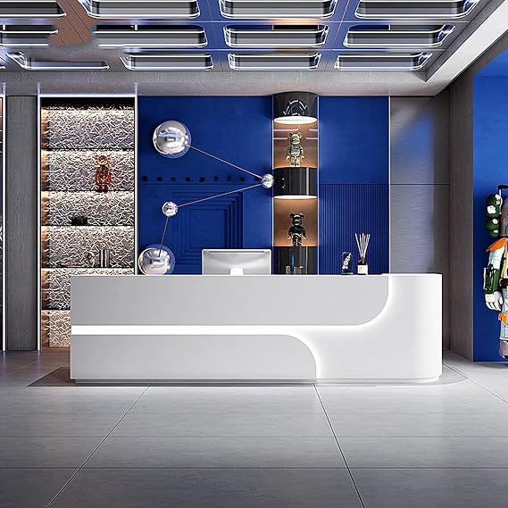 Large Fashion Reception Desk, Commercial Receptionist Desk with Hidden LED Lighting Customizable Logo for Office Salon Reception Room Dental Clinics, Fitness Centers