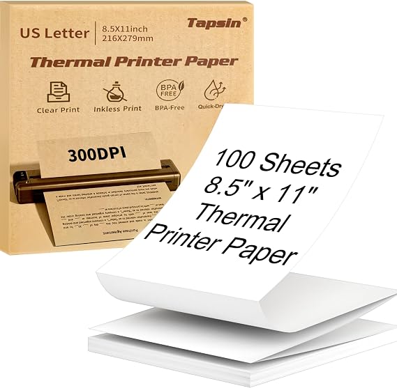 Thermal Printer Paper 8.5 x 11 Inch, Quick-Dry US Letter Thermal Paper, Compatible with M08F M832 Portable Printer, Continuous Perforated Folding Thermal Printer Paper for Office, Contract, 100 sheets