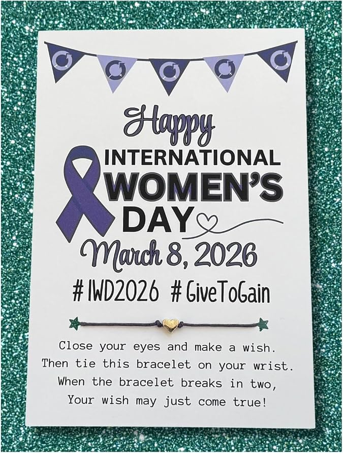 International Women's Day Card, Wish Bracelet, Women Celebrating Women, #IWD2026#GiveToGain, IWD Give To Gain Theme, March 8th 2026 Gift Idea, Womens Show 2026 Party Favors