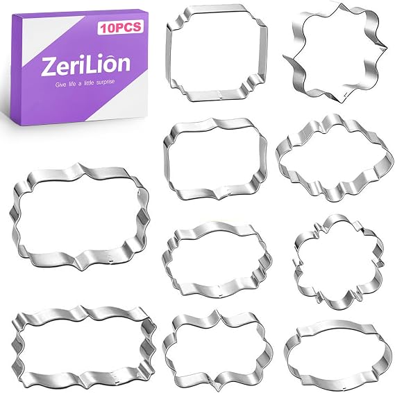 10 Pcs Plaque Frame Cookie Cutters Set Stainless Steel Geometric Shape Cutters for Sugar Cookies Fondant Biscuit Baking