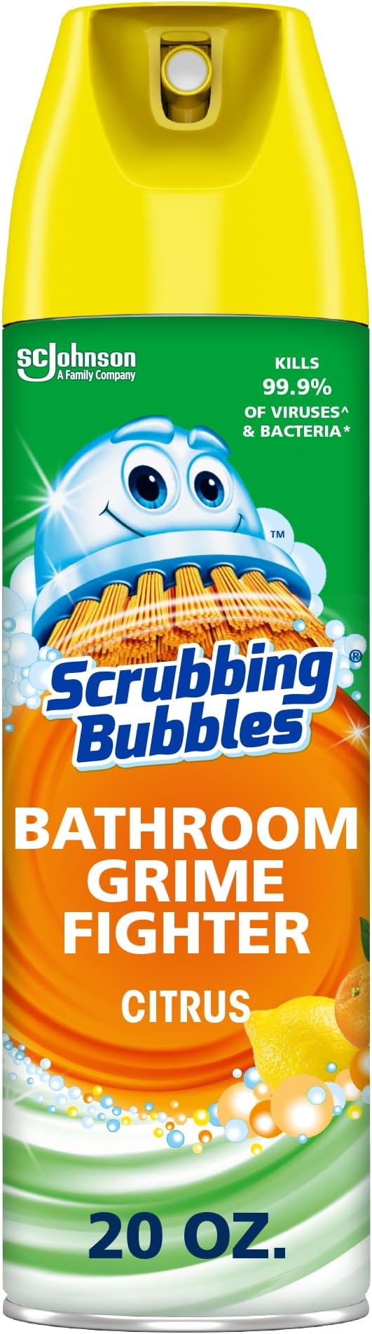 Scrubbing Bubbles Bathroom and Shower Cleaner Aerosol, Foaming Action Bathroom Grime Fighter, Citrus Scent, 20oz (Pack of 1)