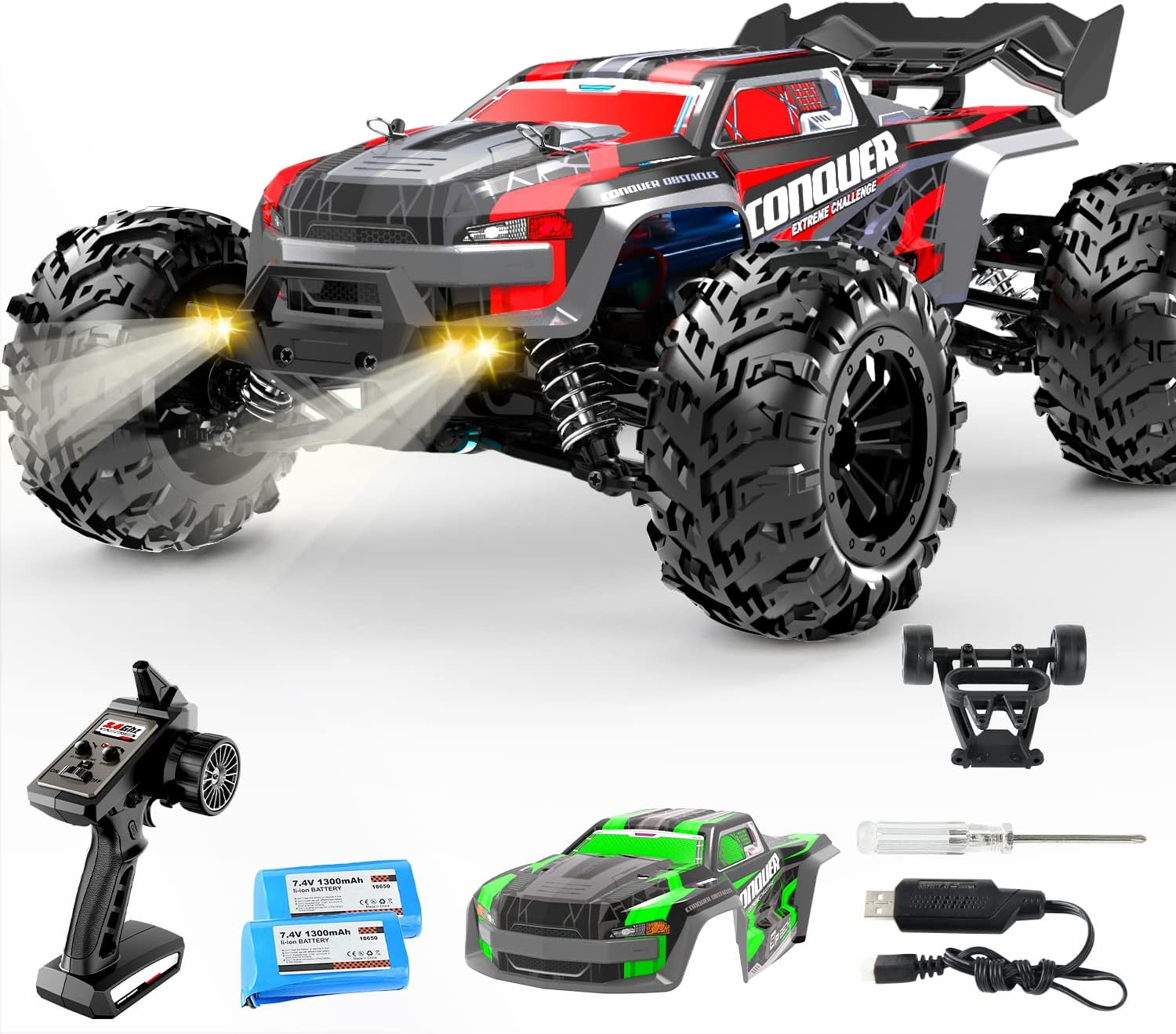 Toys 1:16 Scale Remote Control Car, 4WD RC Monster Trucks, 38KMH Hobby RC Cars for Adults, 2.4GHz All Terrain RC Truck 4x4 Offroad with LED Light 40 Mins Play, Gift Toys for Boys
