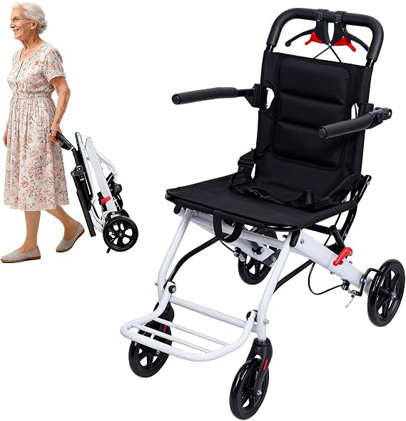 Lightweight Folding Wheelchair for Adults,Just18 lbs,Folding Wheel Chair for Seniors Compact Transport Wheelchairs with Adjustable Safety Strap Carbon Steel Frame Support 200lbs Easy Travel A