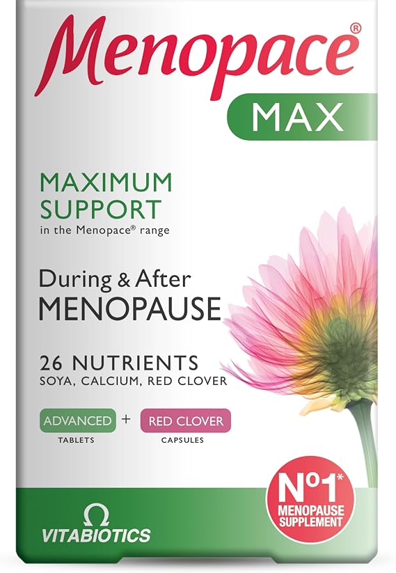 Menopace Max - Menopause & Perimenopause Maximum Support with Calcium, SOYA Isoflavones & Red Clover - UK's No.1 Menopause Supplement Brand