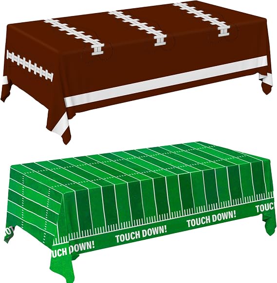 Yunfan Football Party Decorations 2Pcs Disposable Football Tablecloth 54"x108" Brown Green Plastic Touchdown Table Cover for Football Decorations Birthday Foot Ball Party Game Day