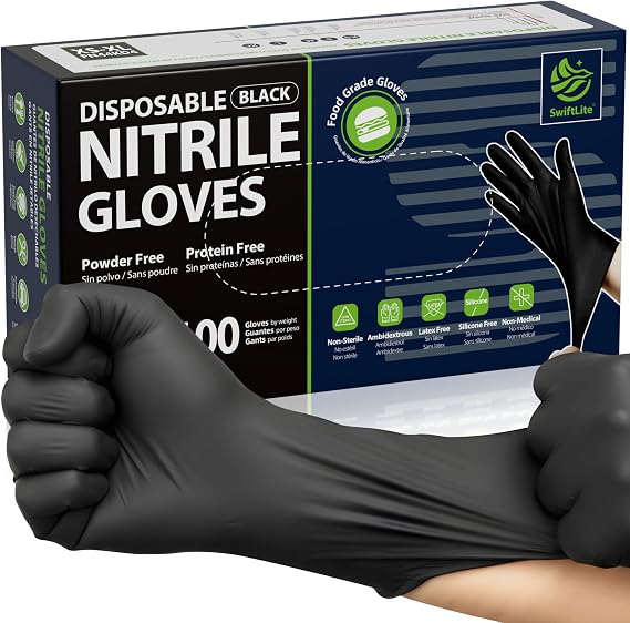 SWIFTLITE Nitrile Gloves Disposable Latex Free 4 Mil, Black
