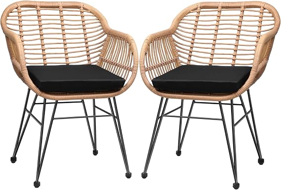 CASARIA Bali Set of 2 Poly Rattan Wicker Garden Chairs 5 cm Thick Cushions