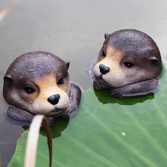 Artificial Resin Fake Otter Head Statue Floating Otter Head Decoy Outdoor Pond Accessories Garden Aquaria Art Ornament for Pond Decoration Drive Away Animals Protection for Pool (2 Pack)