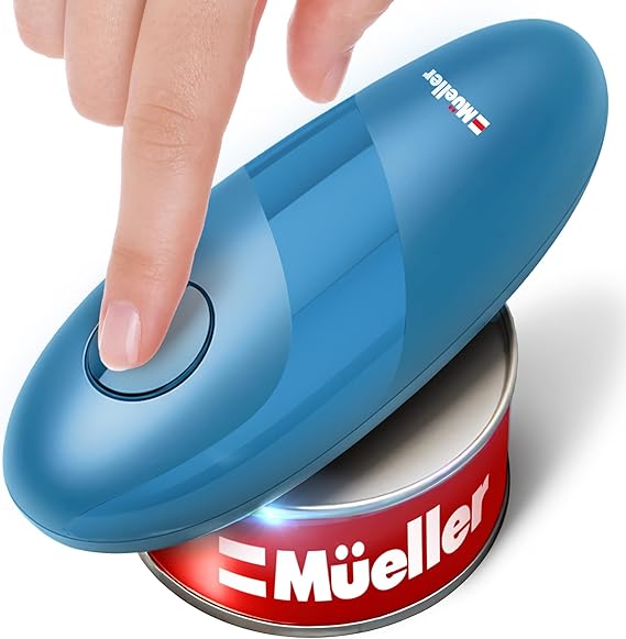 MUELLER HOME SmoothEdge Auto Electric Can Opener BatteryOperated OneTouch w Magnet Lid Lifter, SmoothEdge Cut Technology Portable HandsFree Automatic Can Opener for Seniors & Arthritis, Blue