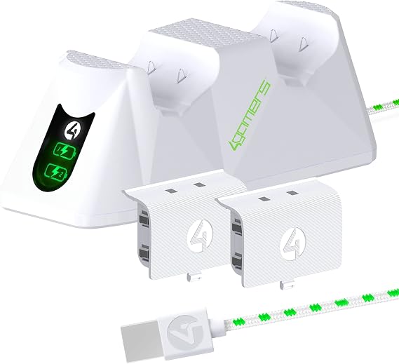 4Gamers Xbox Series X/S ile Uyumlu Sx-C100 X Twin Şarj Yuvası - Beyaz 2 Şarj Edilebilir Pil Dahil