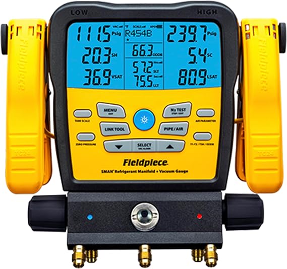 Fieldpiece SM382V Wireless 3-Port SMAN Refrigerant Manifold with Vacuum Gauge Digital Gauges for HVAC & Refrigeration