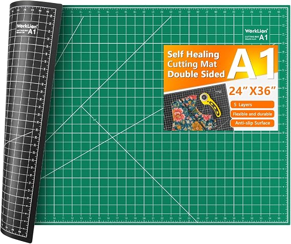 WORKLION Self Healing Cutting Mat: 24 x 36 inch Large Double Sided 5-Layer Gridded PVC Cut Mat for Sewing & Quilting & Scrapbooking & Arts and Crafts Projects (Green/Black)...