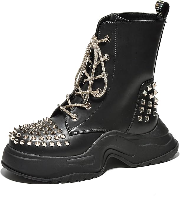 Jadey Spike Studs Rhinestone Chunky Lug Boots (Jadey)