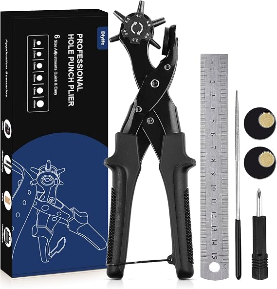 Leather Hole Punch for Belt, Diyife Revolving Punch Plier Kit, 6 Hole Sizes
