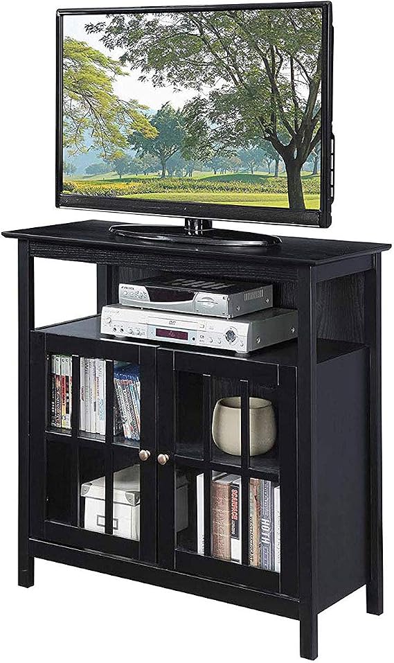 Convenience Concepts Big Sur Highboy TV Stand 36" - Modern Entertainment Center For TVs up to 40", Storage Cabinet for Dining, Living Room, Entryway, Console Hall Table with Shelves, Black