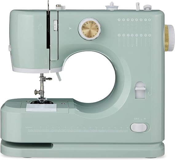 Best Choice Products Sewing Machine for Beginners, 55-Piece Kit, w/ 16 Built-in Stitch Patterns, Double Stitching, Foot Pedal, Storage Drawer, 6V - Sage/Gold