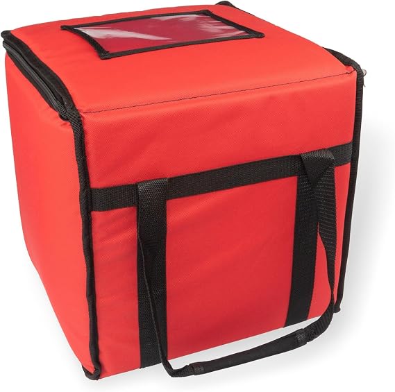San Jamar Insulated Food Delivery Bag with Order Identification Pocket for Catering and Restaurants, Nylon, 12 x 12 Inches, Red