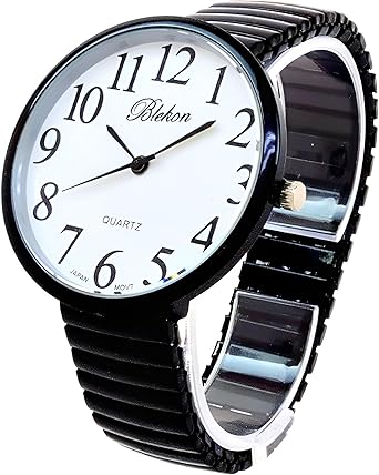 Geneva STC Black Super Large Face Stretch Band Easy to Read Watch