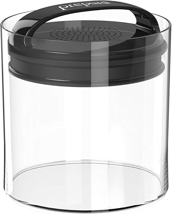Prepara Evak Fresh Saver Airtight Plastic Container, Large/Short (5.75 x 5.75, 7.2 Cups), BPA-Free Food Storage Canister Vacuum Sealed Lid Handle, Odor Resistant, Ideal for Coffee Beans & Dry Goods