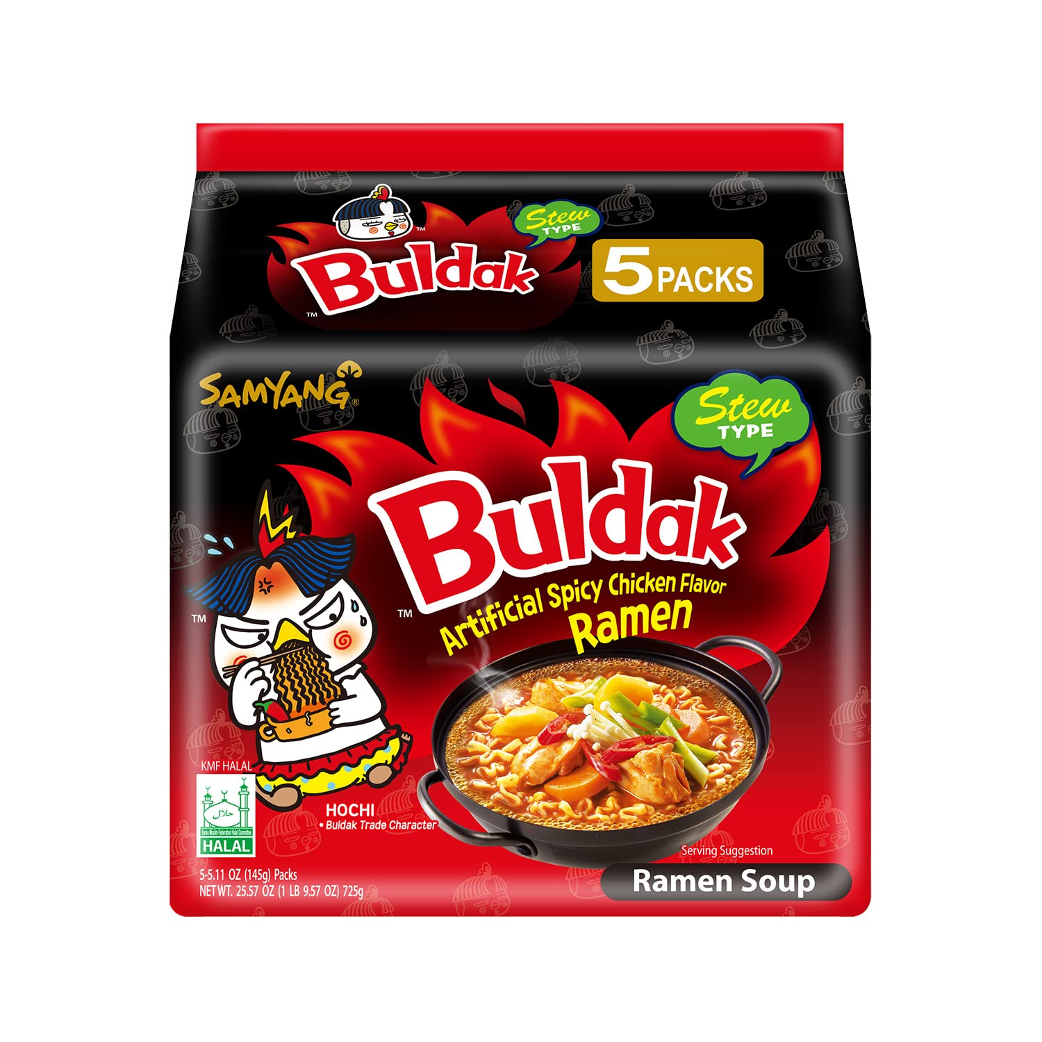 Samyang Buldak Stew Korean Spicy Hot Chicken Stir-Fried Noodles 4.94oz Pack of 5