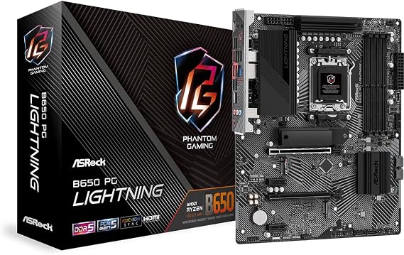 ASRock B650 PG Lightning AMD AM5 ATX Motherboard, Supports AMD Ryzen 9000/8000/7000 Series Processors, DDR5 7200+ (OC), PCIe 5.0 M.2, 2.5G LAN, 14+2+1 Power Phase