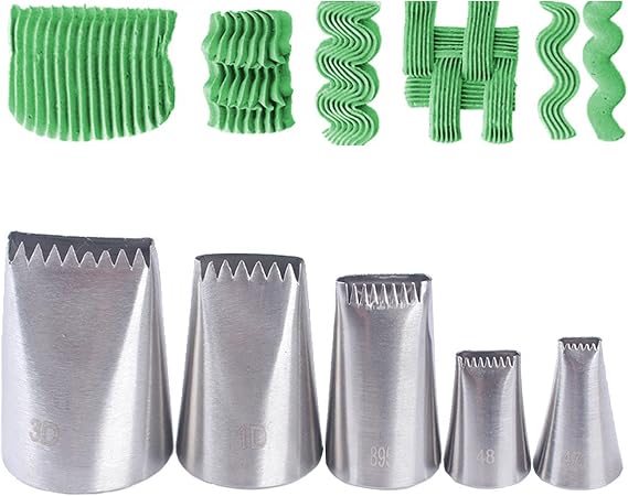 5pcs Half Row Woven Flower Piping Nozzles Kit, Cream Icing Decorating Tips with Zigzag Opening, Stainless Steel